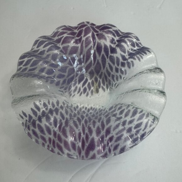 Vtg Sydenstricker Fused Art Glass 7" Ruffled Bowl - Purple Burst Design , Signed - Picture 4 of 9